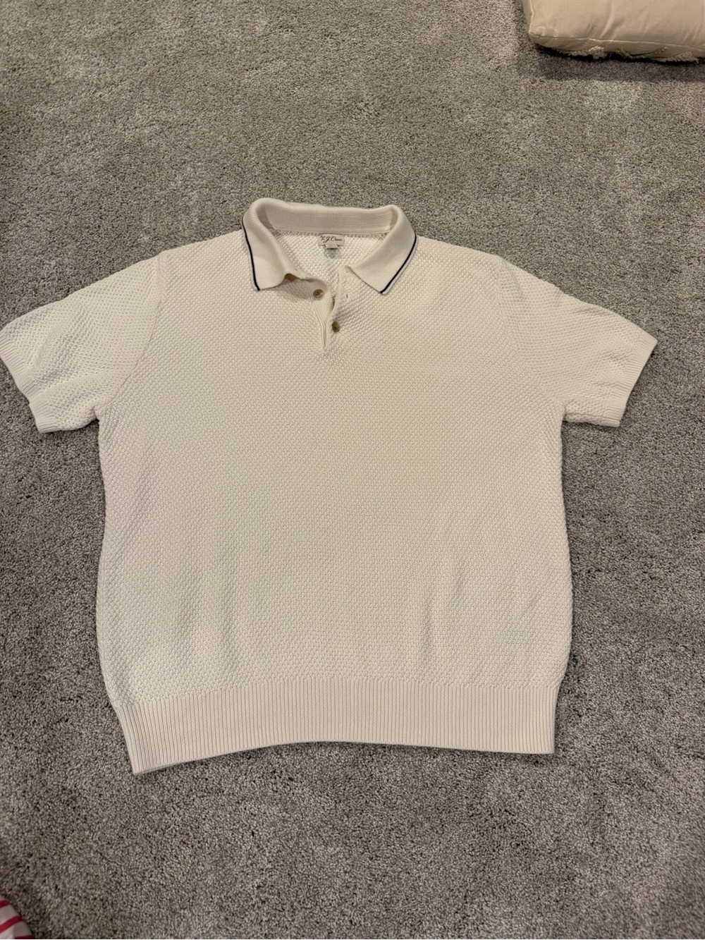 J. Crew Cream Textured Short-Sleeve Polo with Navy Trim